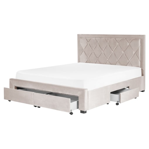 Łóżko z szufladami welurowe 160 x 200 cm beżowe LIEVIN