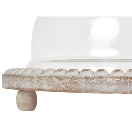 Patera ze szklanym kloszem drewno mango jasne DENDERA