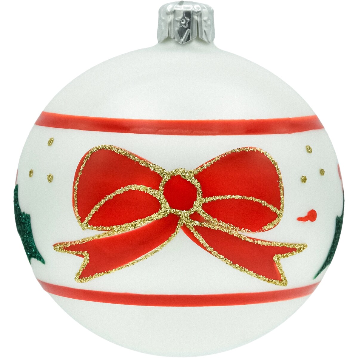 Bombka okrągła z czerwoną kokardą: biała