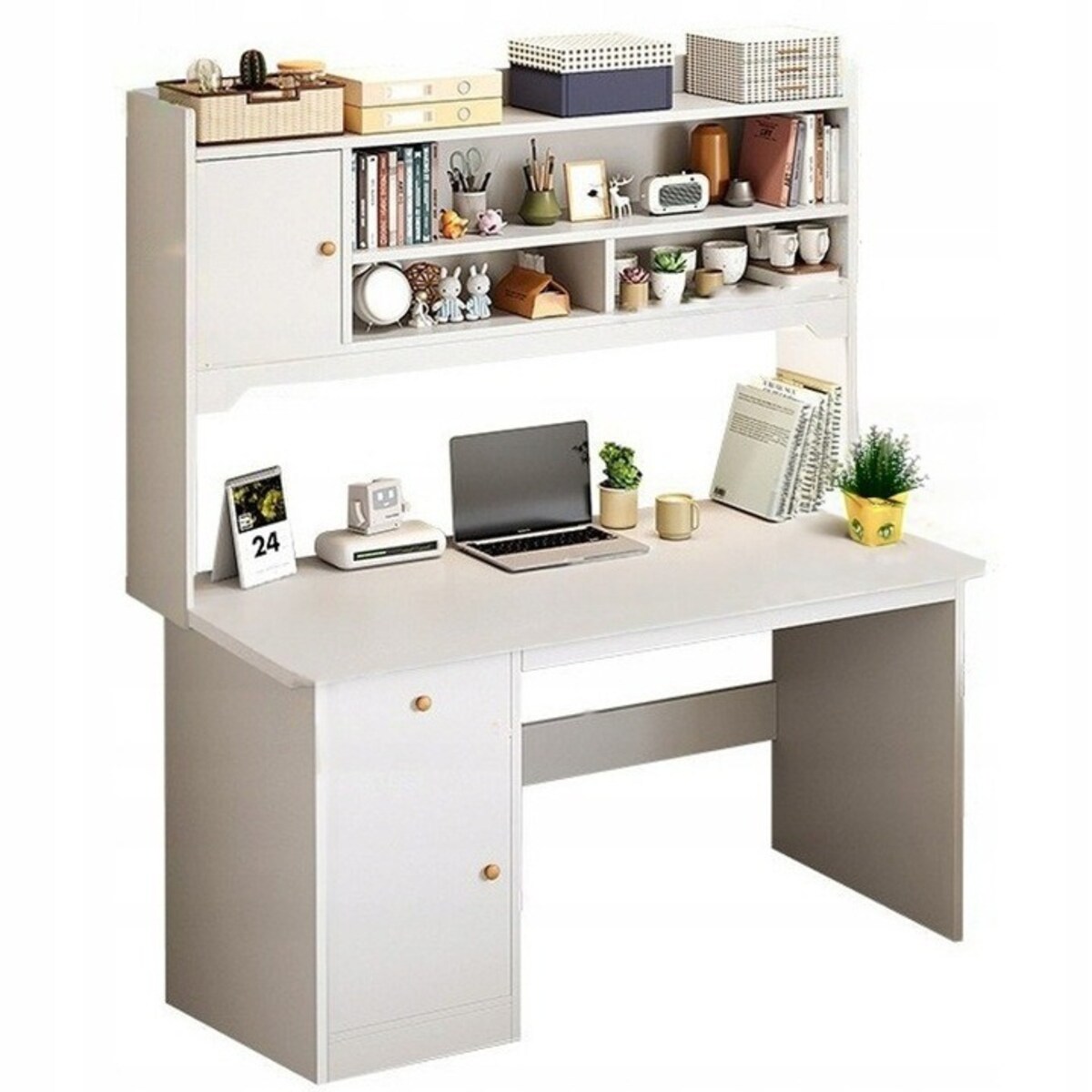 Biurko komputerowe białe loft stolik z regałem 120 cm