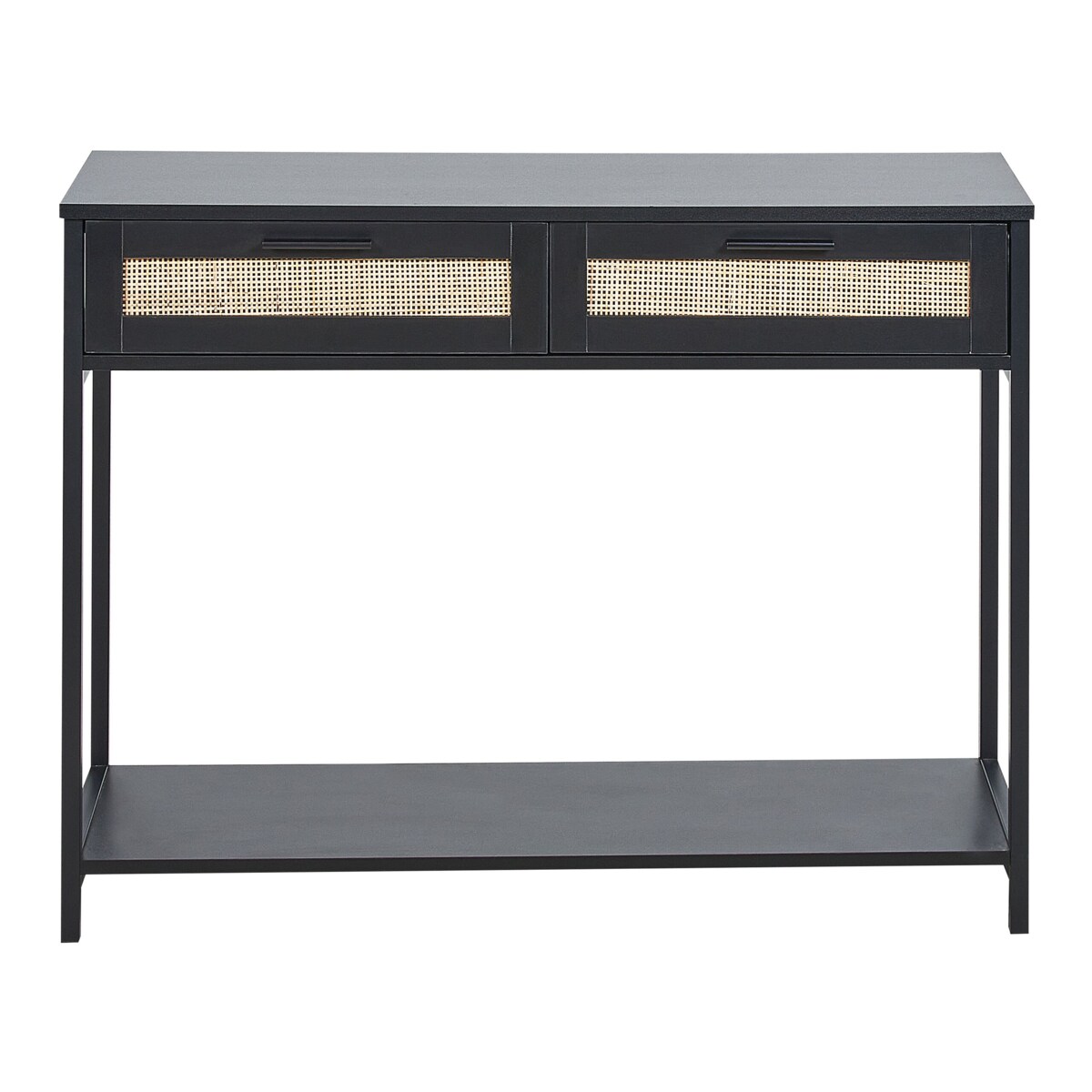Konsola 2 szuflady fronty rattanowe czarna OPOCO