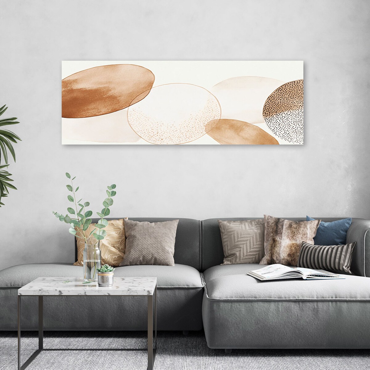 Feeby Obraz nowoczesny, Kręgi Koła Akwarela Beżowy Minimalizm 90x30