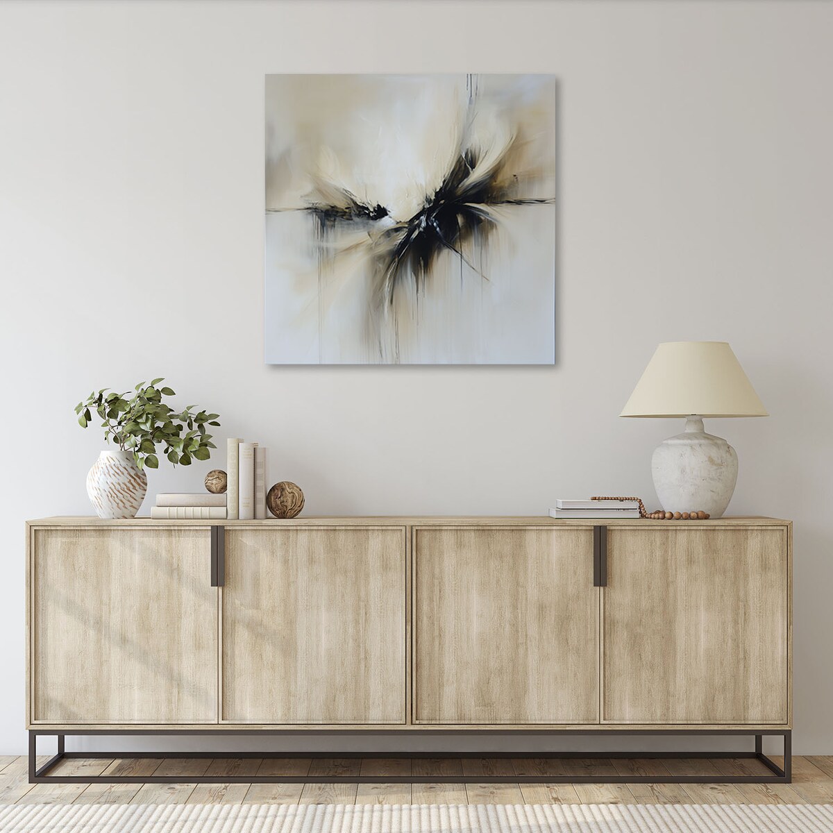 Feeby Obraz nowoczesny do salonu, Abstrakcja beżowy czarny efekt farby 60x60