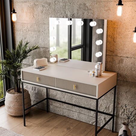 Toaletka MIDNIGHT ELITE z lustrem LED na stelażu, kaszmir