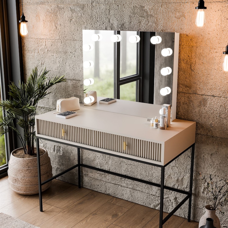 Toaletka MIDNIGHT ELITE z lustrem LED na stelażu, kaszmir