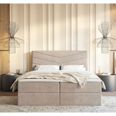 Łóżko kontynentalne G6 do sypialni 160x200 z pojemnikiem i materacem-beżowe