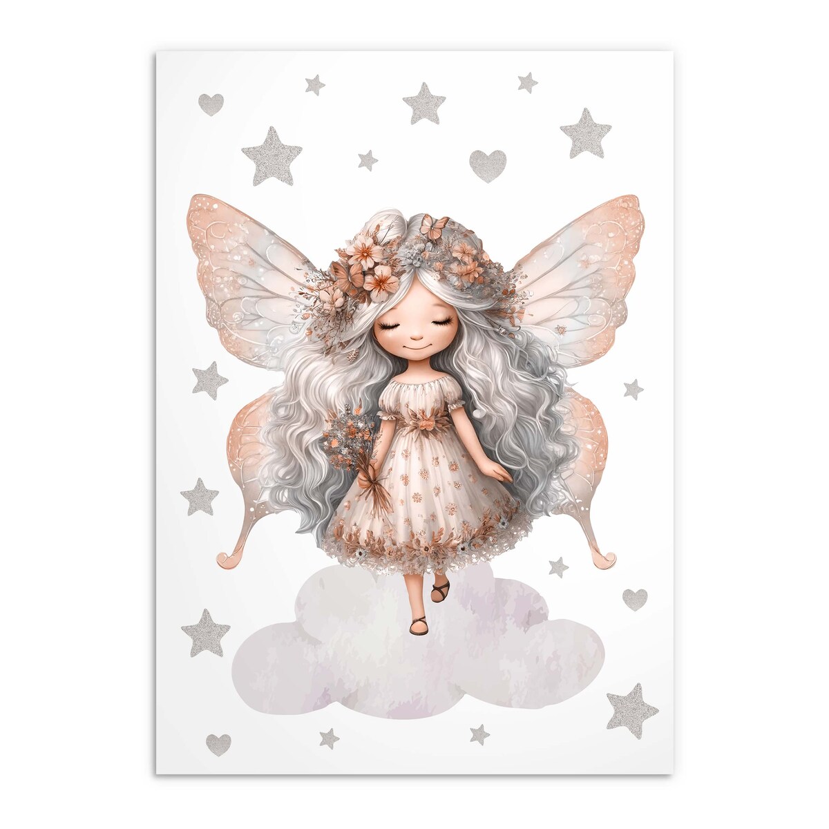Beżowy Obrazek do pokoju dziecka Plakat w ramie dla dziewczynki Wróżka