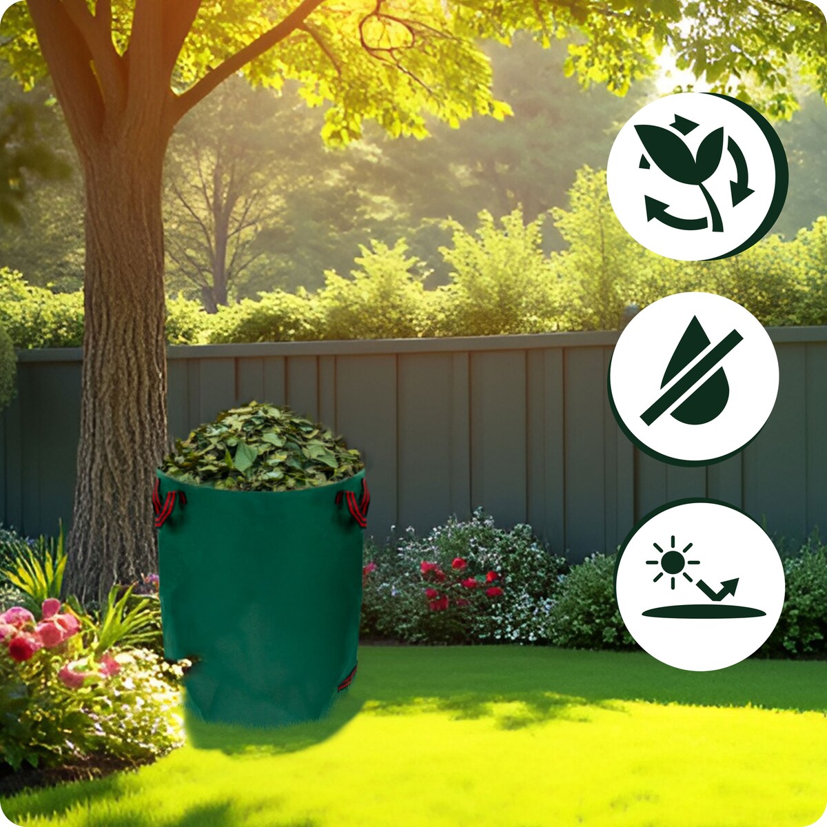 Kosz ogrodowy worek na liście trawę odpady 272l składany z uchwytami Plonos