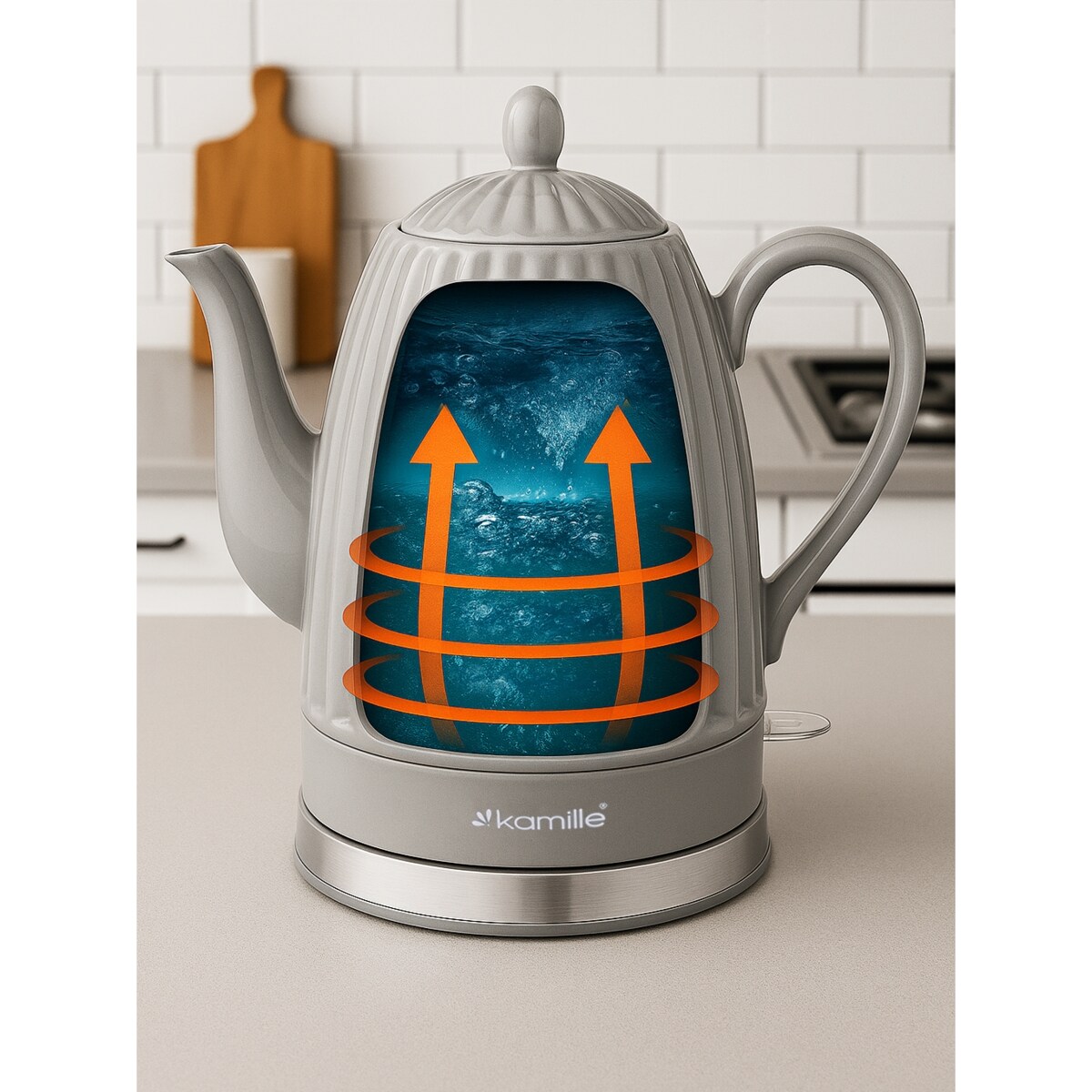 Czajnik elektryczny bezprzewodowy ceramiczny 1.5L szary KAMILLE