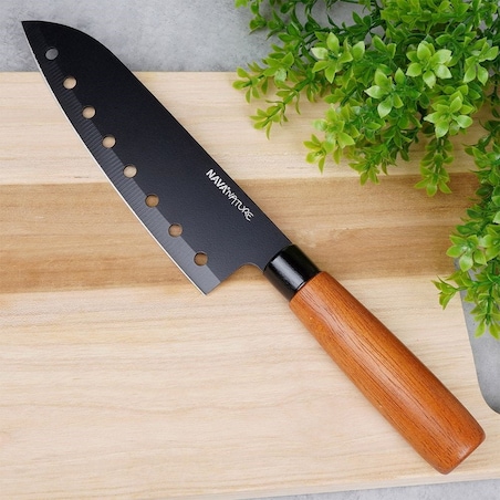 Nóż Santoku stalowy NATURE 29cm czarny kuchenny do siekania stal nierdzewna