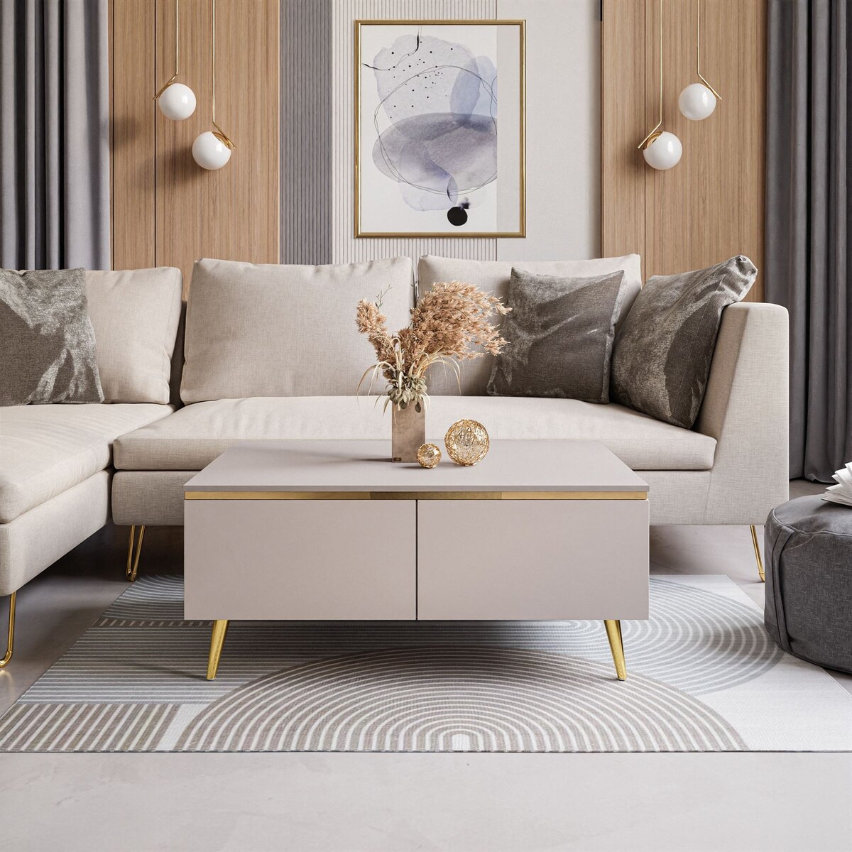 Ława AURORA KASZMIR ze schowkiem nogi skośne złote