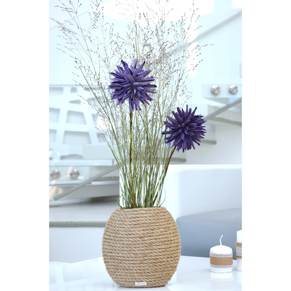 Wazon MARZENA w stylu BOHO jutowy do suszonej trawy i kwiatów * pleciony sznurek jutowy naturalny do trawy pampasowej kompozycji h 20 cm styl skandynawski