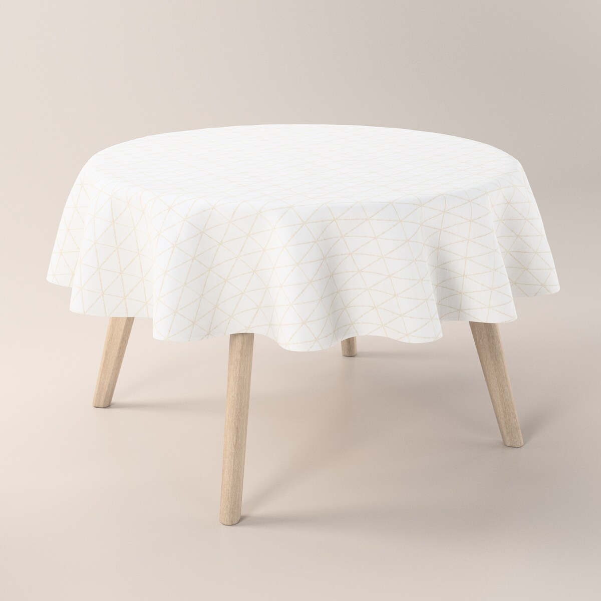 Obrus okrągły 130 x 130 cm beżowe trójkąty na kremowo-białym tle
