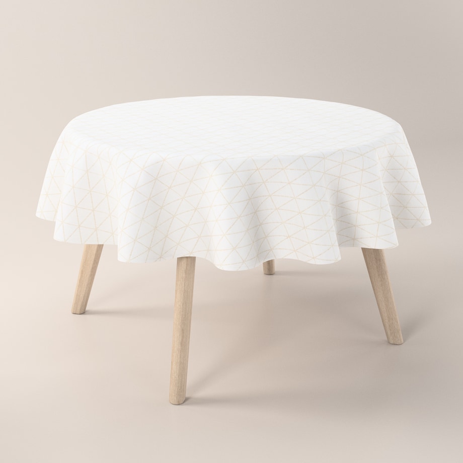 Obrus okrągły 130 x 130 cm beżowe trójkąty na kremowo-białym tle