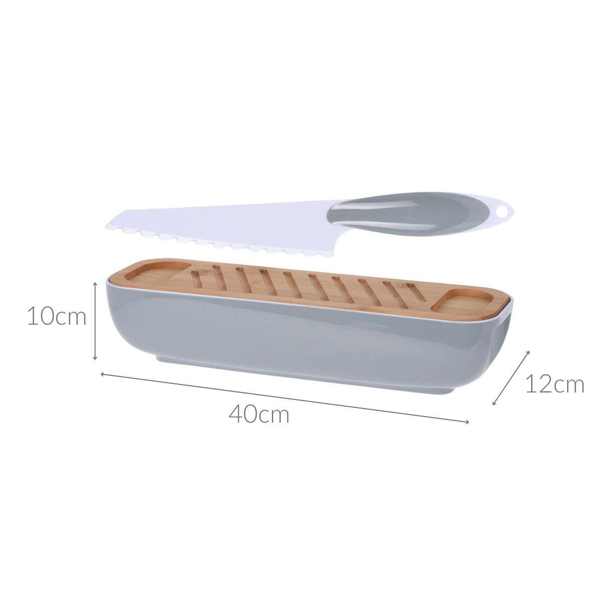 Chlebak z bambusową pokrywką, w zestawie z nożem