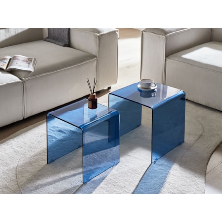 Zestaw 2 stolików pomocniczych KENDALL Szkło hartowane Niebieski
