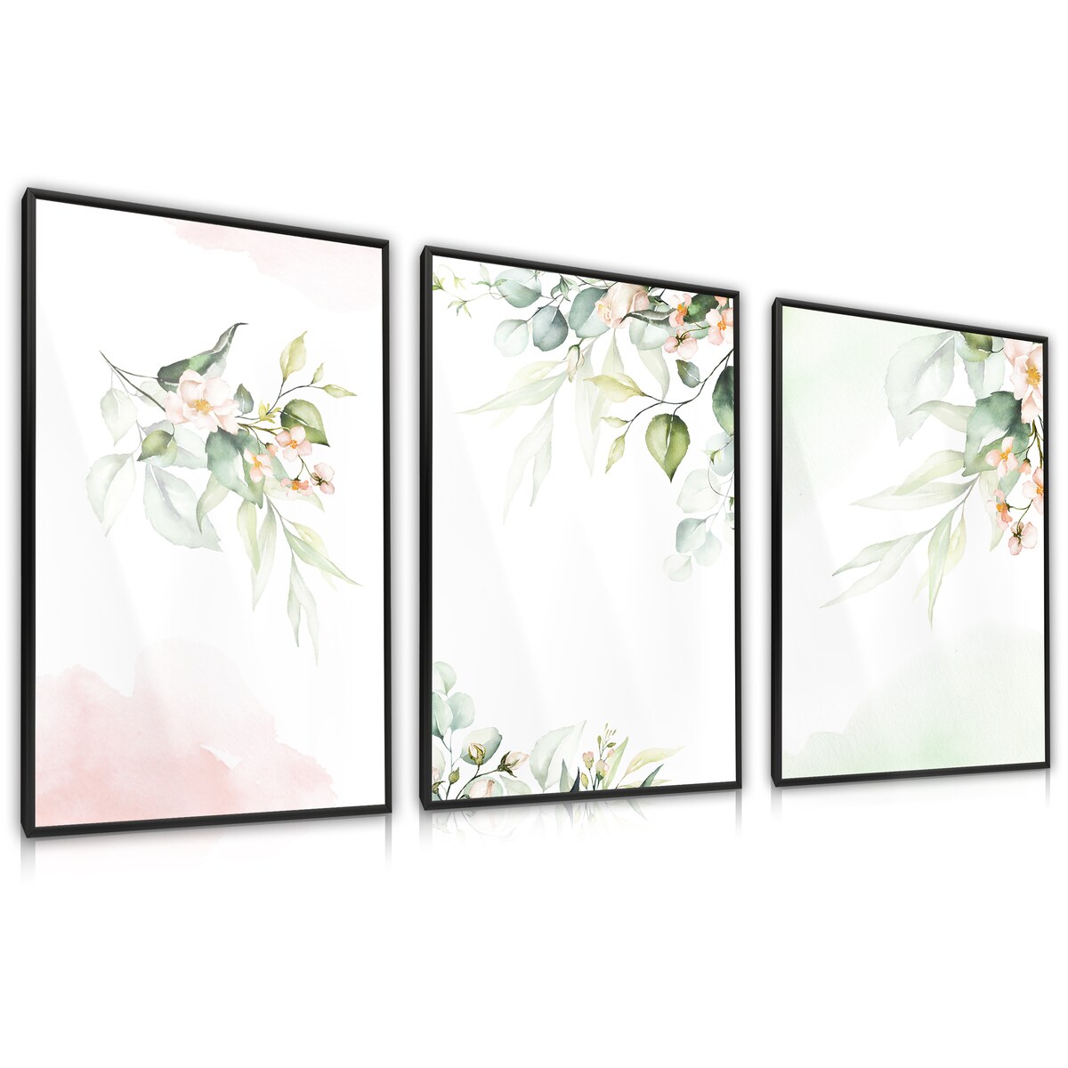 Zestaw 3x Plakat W Ramie Akwarelowe LIŚCIE Kwiaty 60x80cm