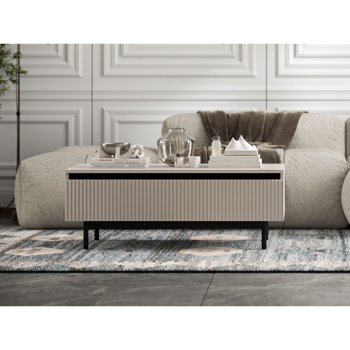 Stolik kawowy Glamour prostokątny elegancka ława Kaszmir Mat Czarny Stelaż 109 cm