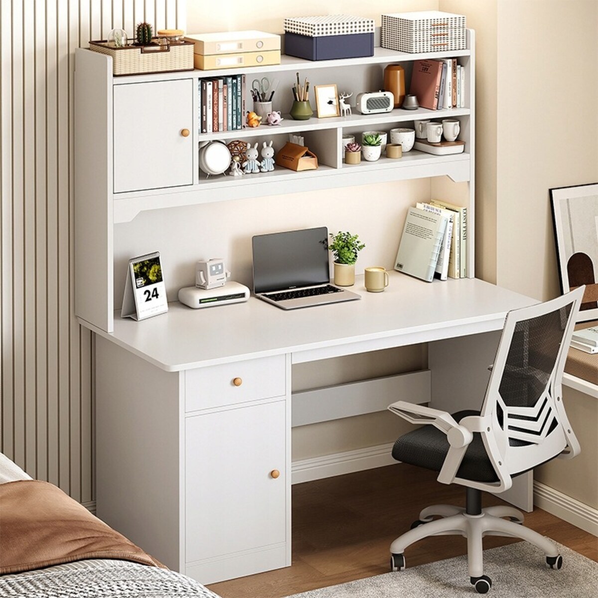 Biurko komputerowe białe loft pod laptop stolik z regałem gamingowe duże