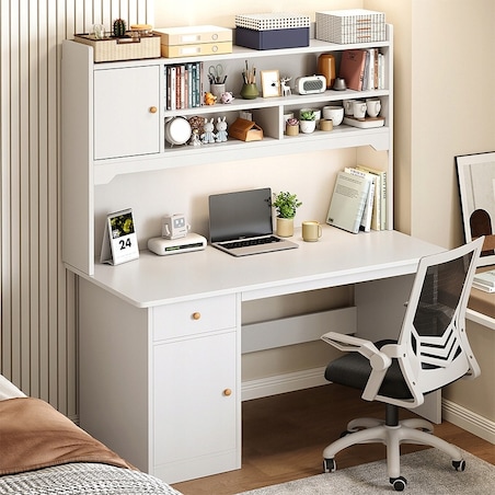 Biurko komputerowe białe loft pod laptop stolik z regałem gamingowe duże