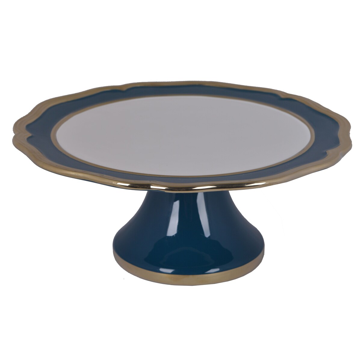 Patera ceramiczna na niebieskiej nóżce 28x28x12 cm KETO ze złotym paskiem