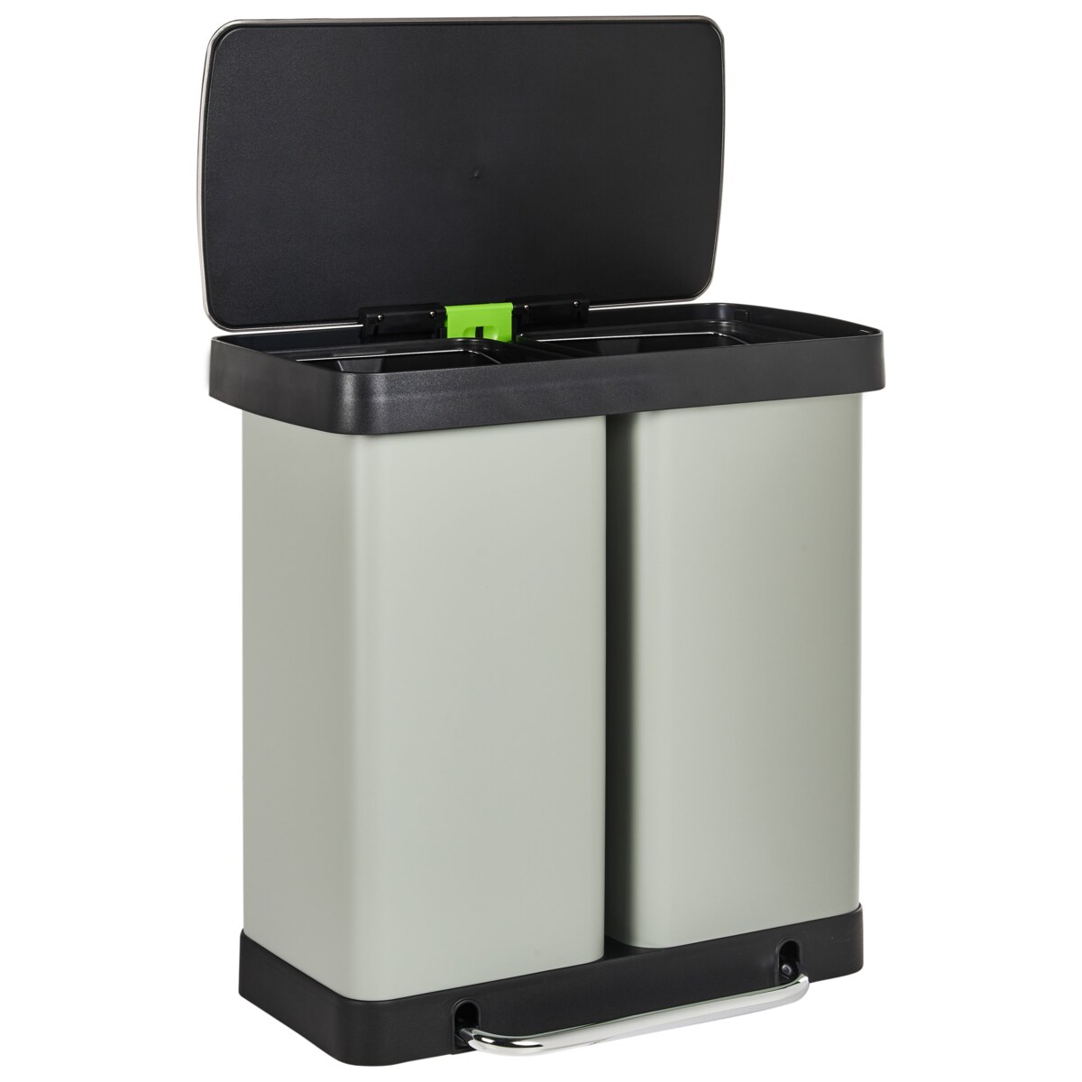 Kosz na śmieci z pedałem dwukomorowy 60 L ECOSORT Metal Jasnozielony