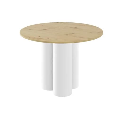 Stół okrągły RAVEO 100x100 dąb/biały połysk
