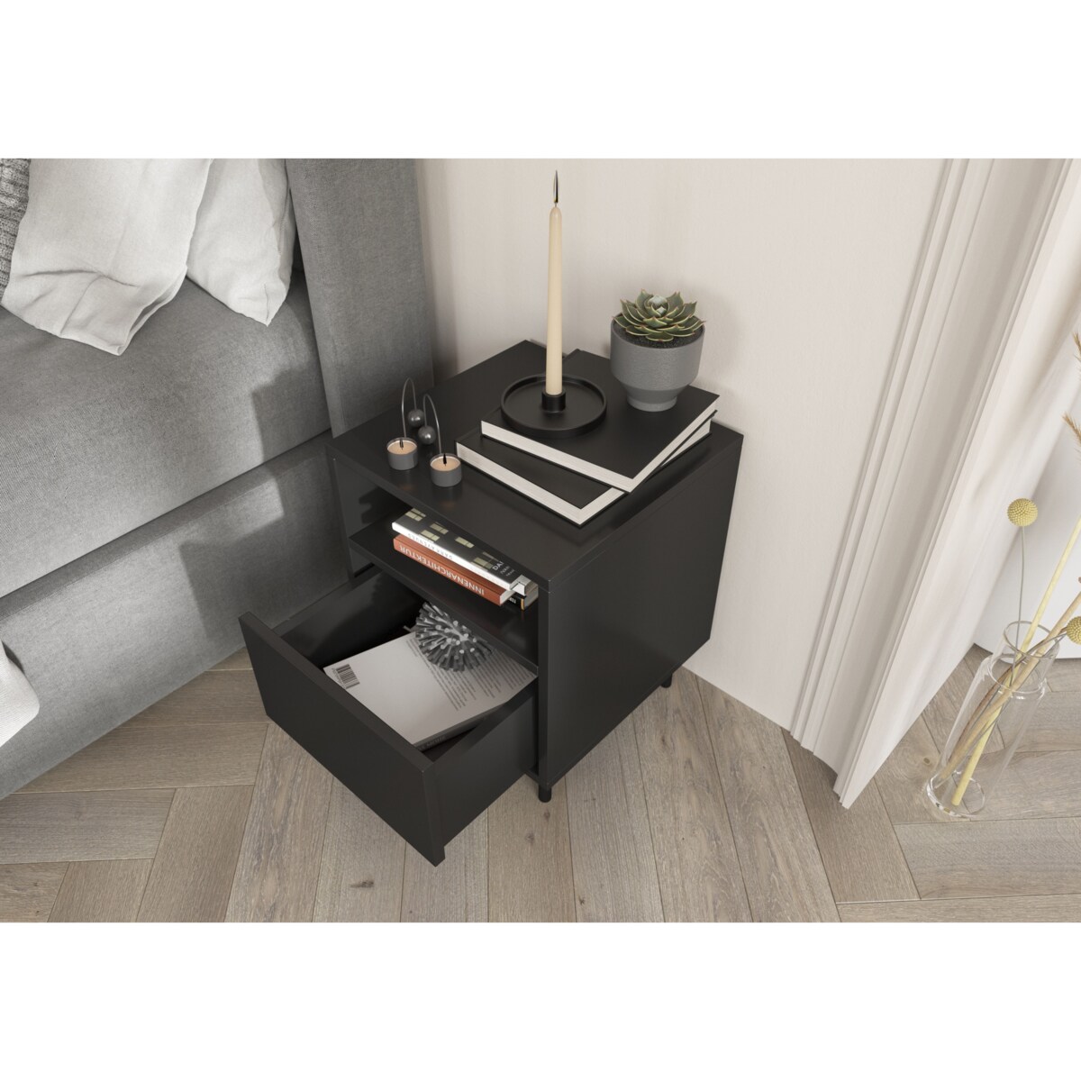 Czarna nowoczesna szafka nocna Dancan MIRKA