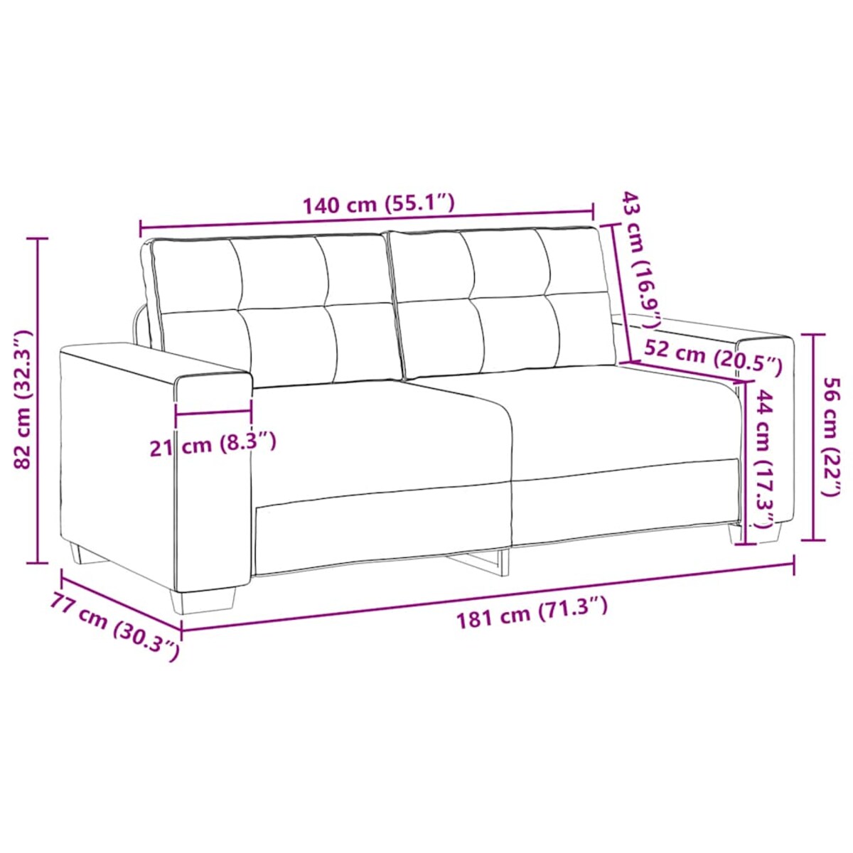 vidaXL Sofa dwuosobowa, brązowa, 140 cm, tkanina