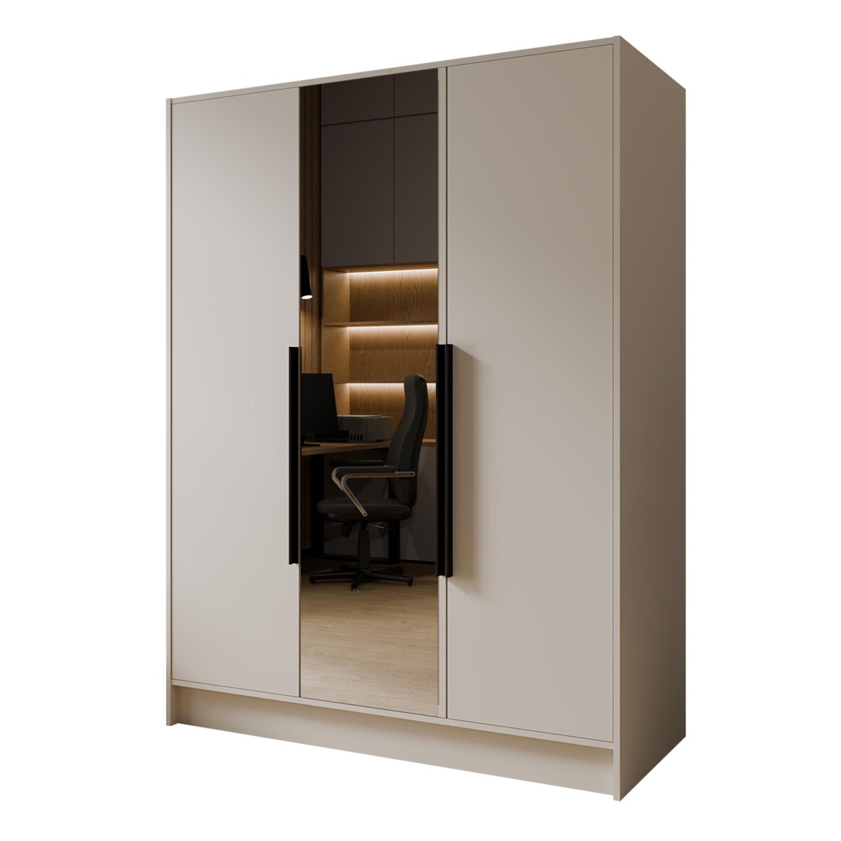 Szafa 150 gładka LUSO z lustrem i czarnymi uchwytami, kaszmirowa