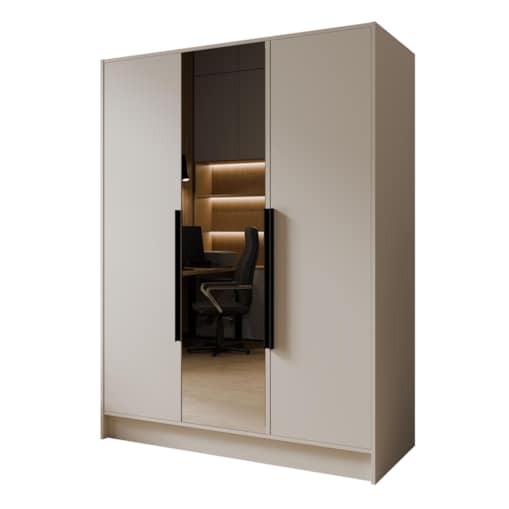 Szafa 150 gładka LUSO z lustrem i czarnymi uchwytami, kaszmirowa