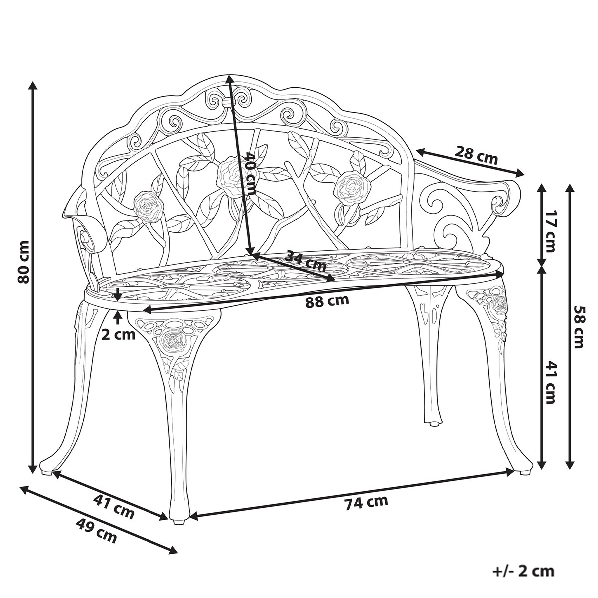 Ławka ogrodowa PIURA 88 cm Metal Ciemnobrązowy