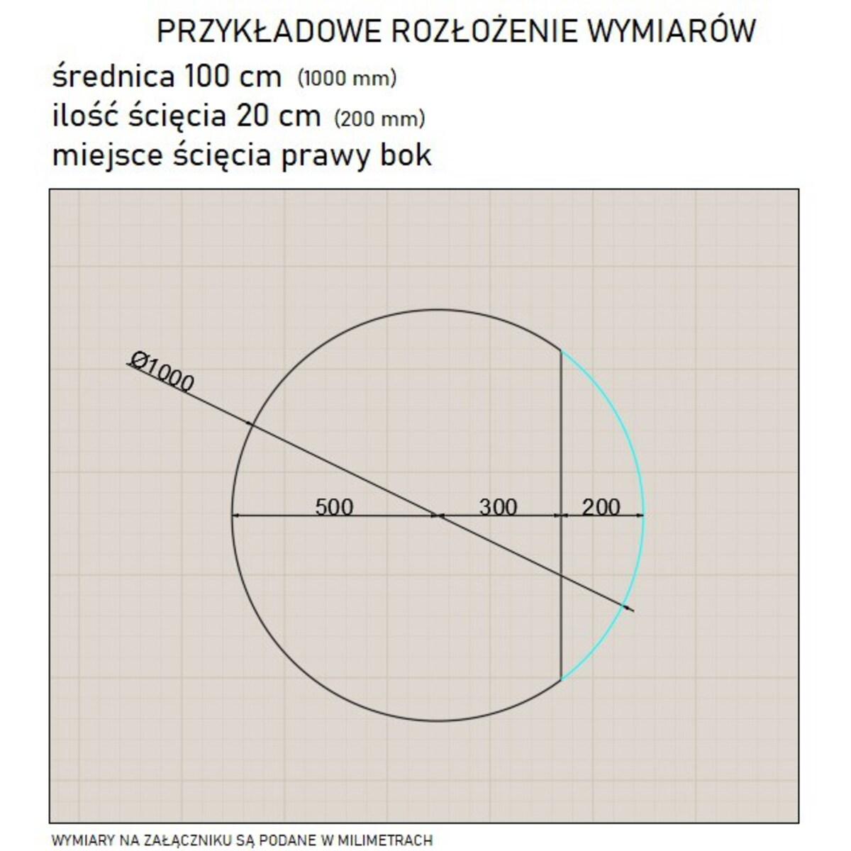 Lustro okrągłe ścięty bok z podświetleniem - KOŁO LED ŚCIĘTY BOK