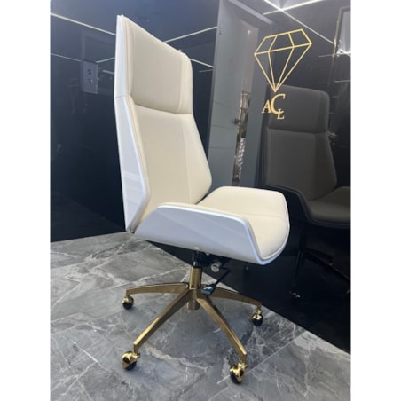 Zestaw mebli biurowych Prima: biurko białe glamour + fotel obrotowy