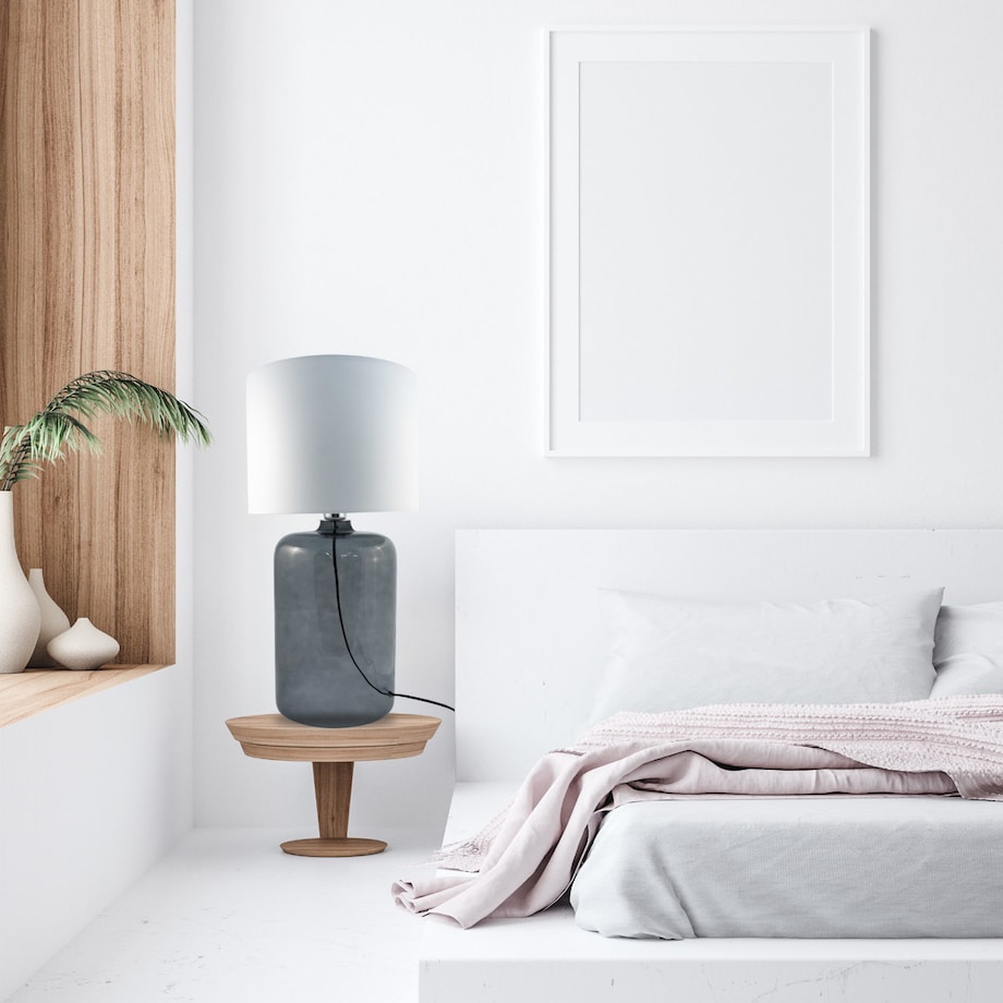 Abażurowa LAMPA stołowa AMARSA 5509WH Zumaline stojąca LAMPKA szklana nocna biała grafitowa