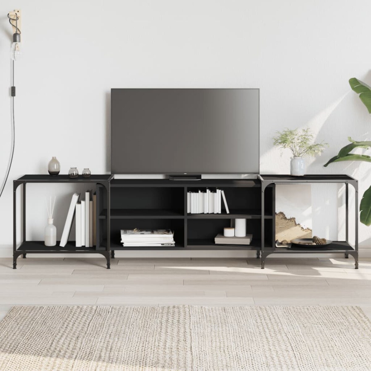 vidaXL Szafka pod TV, czarna, 203x37x50 cm, materiał drewnopochodny