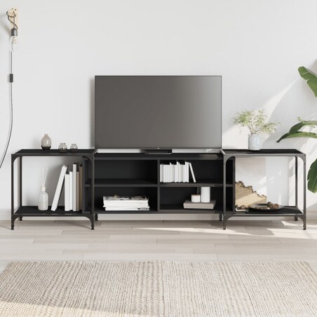 vidaXL Szafka pod TV, czarna, 203x37x50 cm, materiał drewnopochodny