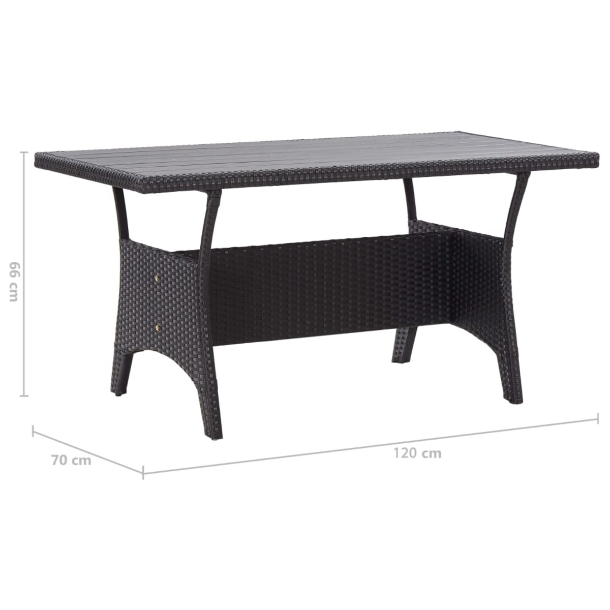 vidaXL Stół ogrodowy, czarny, 120x70x66 cm, polirattanowy