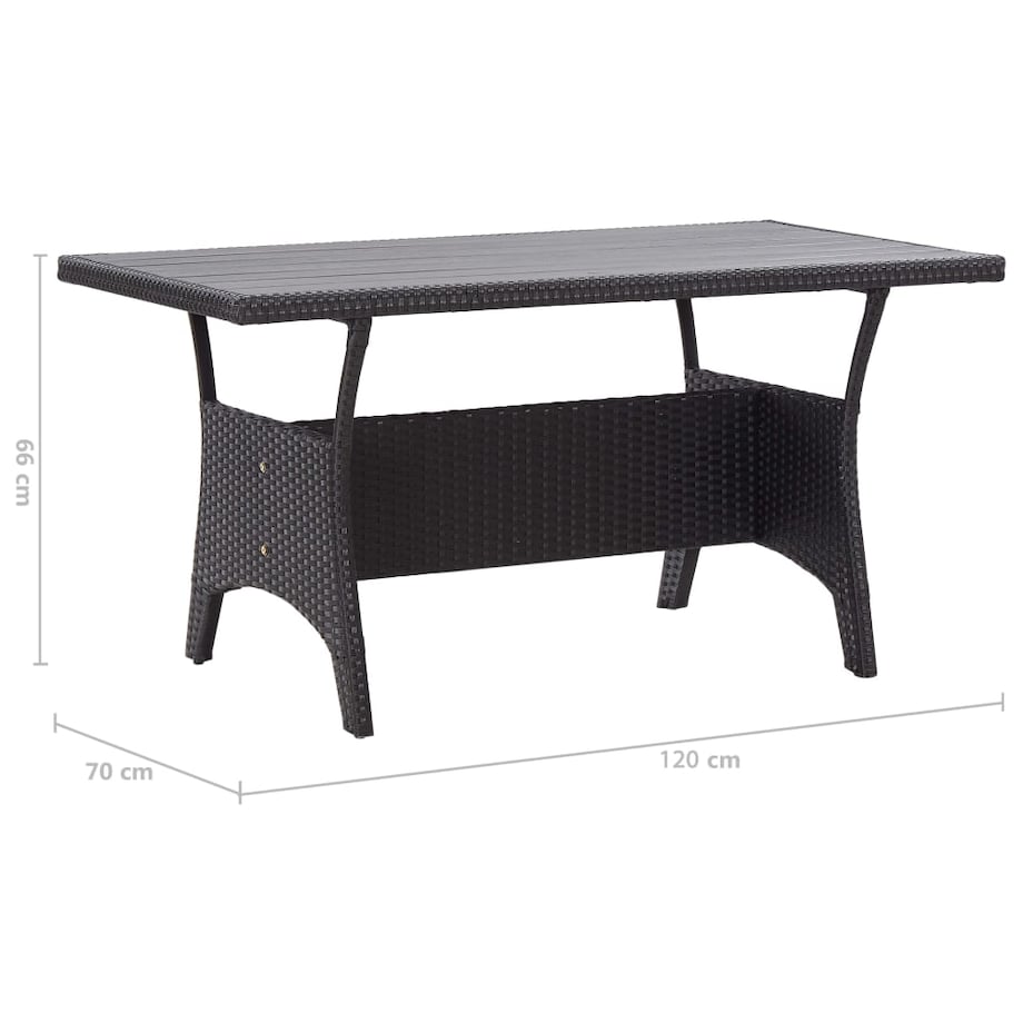 vidaXL Stół ogrodowy, czarny, 120x70x66 cm, polirattanowy