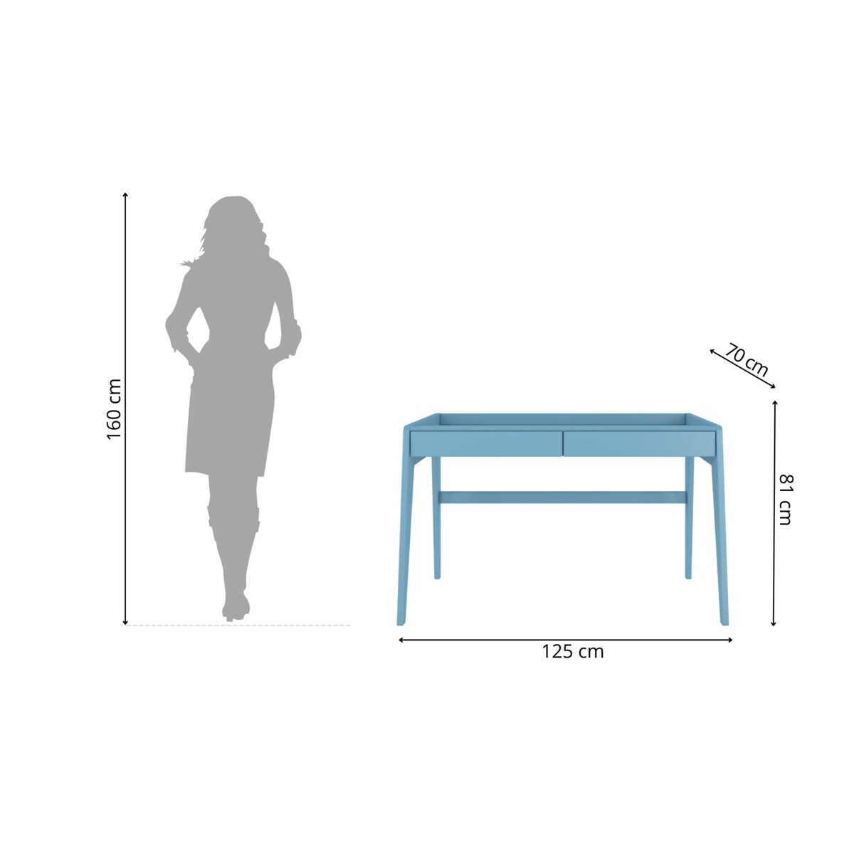 Drewniane bukowe biurko / toaletka z szufladami Visby LISA / kolor pastelowy niebieski