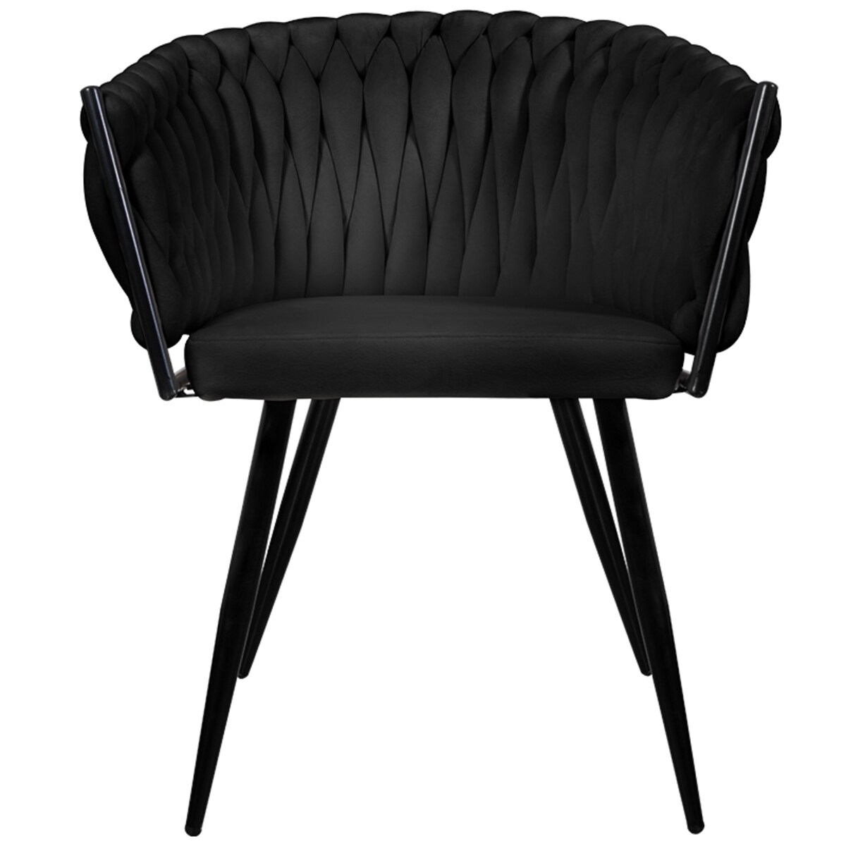 Krzesło tapicerowane do salonu glamour welurowe plecione czarne