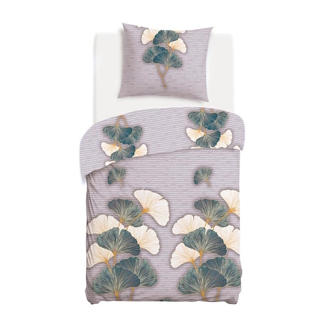 Pościel flanelowa 140x200 Solenne Dark szara, liście miłorzębu, Flanelove