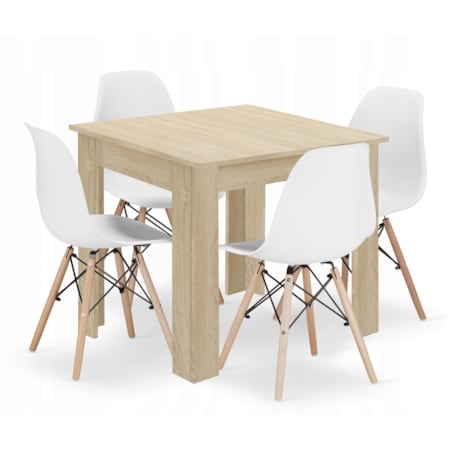 Zestaw Stół Do Jadalni Kuchni Salonu Biura Kwadratowy 80X80 Dąb Sonoma + 4 Krzesła Osaka Białe