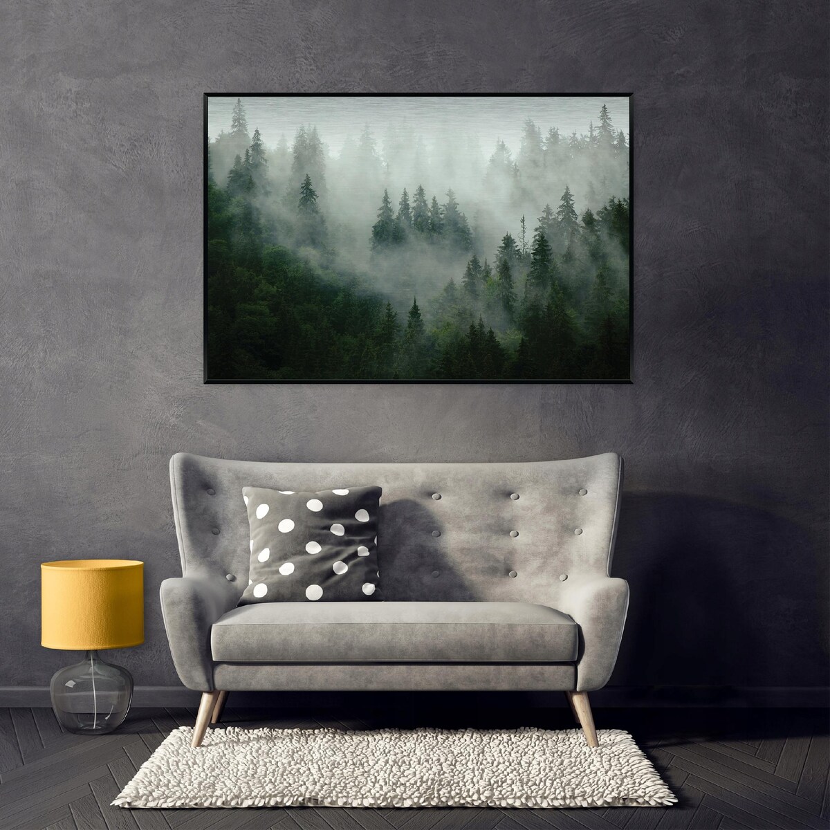 Obraz W Ramie Do Sypialni Salonu Na Metalu Las we mgle Krajobraz Zielony 120x80