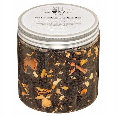 Herbata czarna WŁOSKA ROBOTA smak migdałowe ciasteczko i włoski likier - herbata liściasta sypana mieszanka napar susz - gotowa na prezent upominek