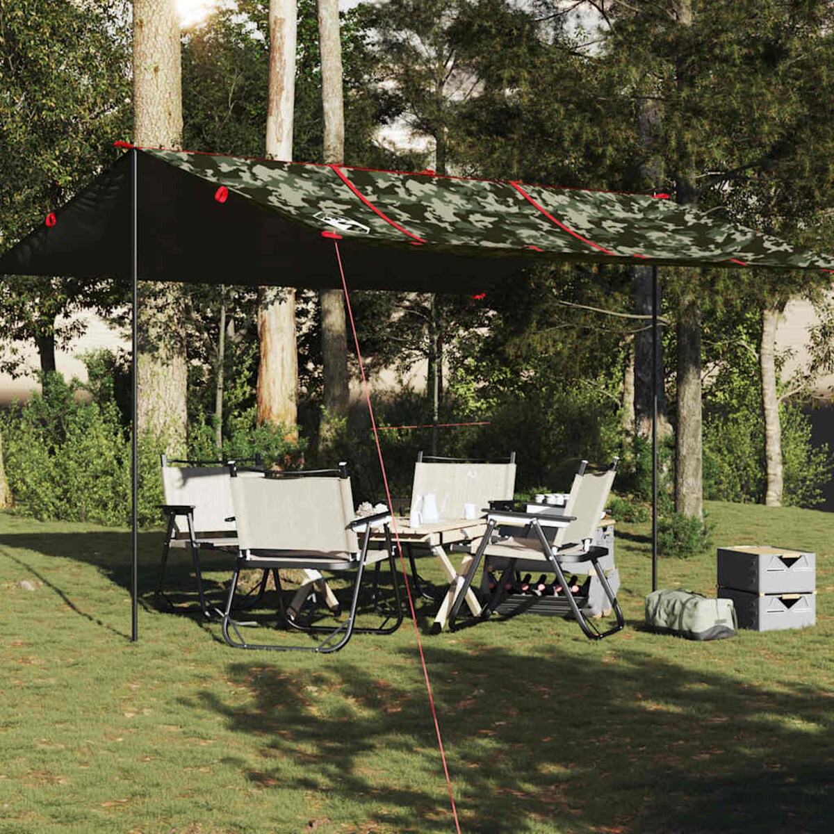 vidaXL Płachta biwakowa, moro, 451x420 cm, wodoszczelna