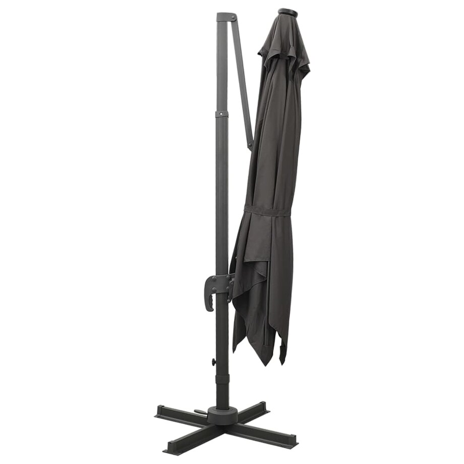 vidaXL Parasol wiszący z lampkami LED i słupkiem, antracytowy, 300 cm