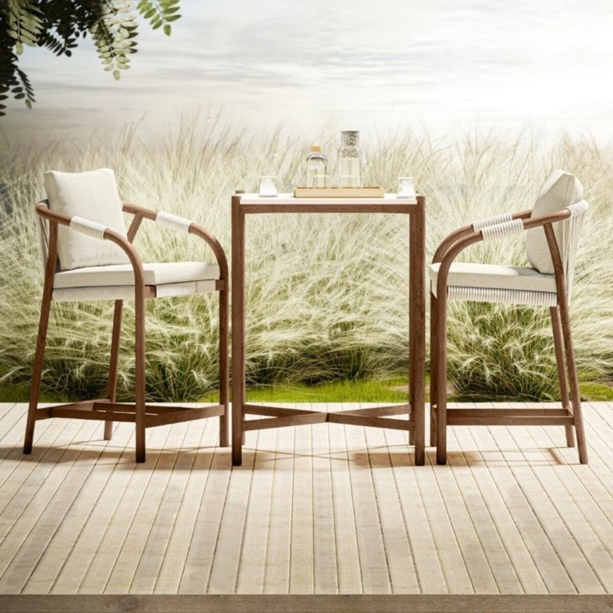 Zestaw ogrodowy: stół i 2 hokery z plecionką ze sznurka Roviga