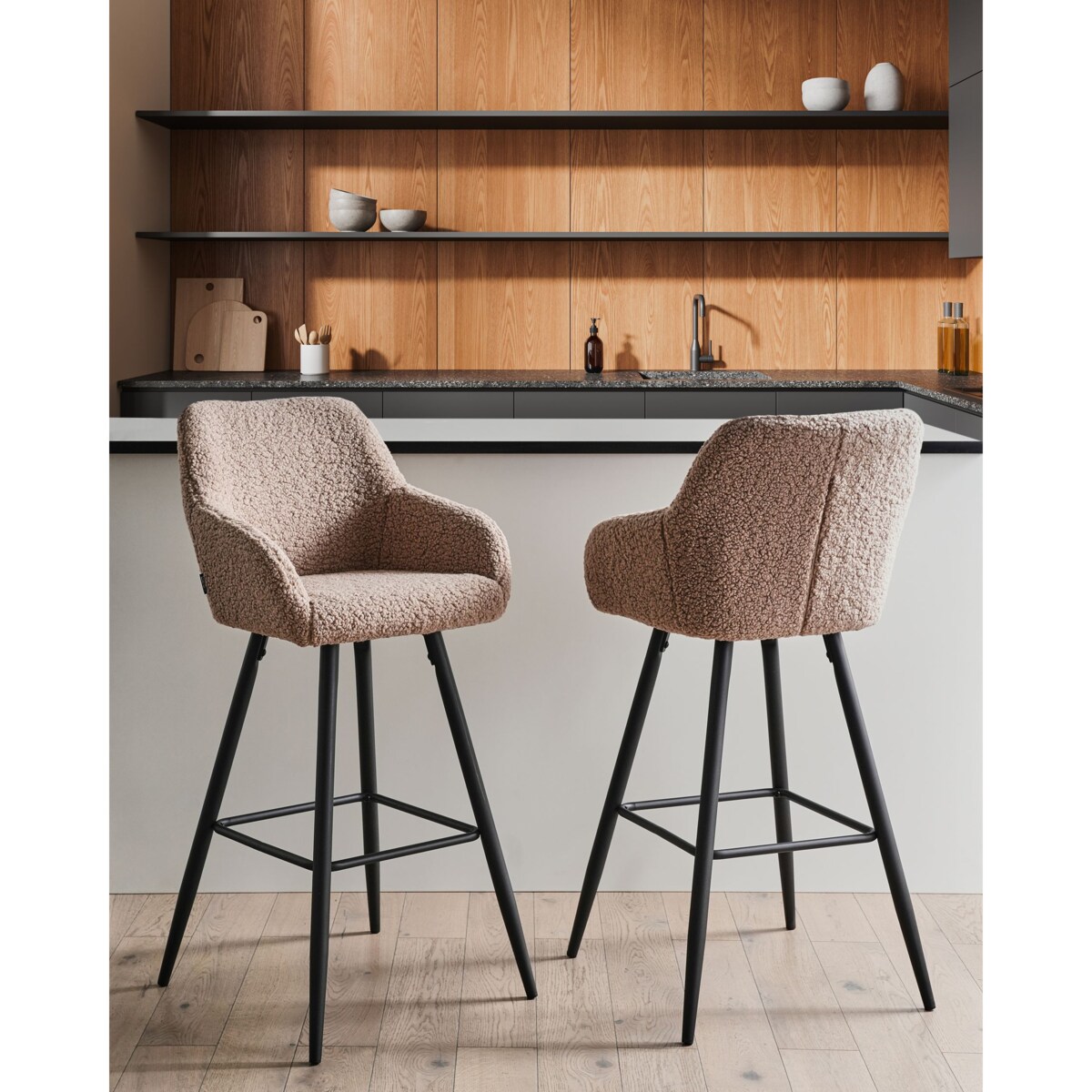 Zestaw 2 krzeseł barowych CASMALIA Boucle Beżowoszary