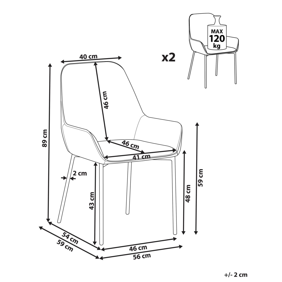 Zestaw 2 krzeseł do jadalni LOVERNA Welur Beżowy